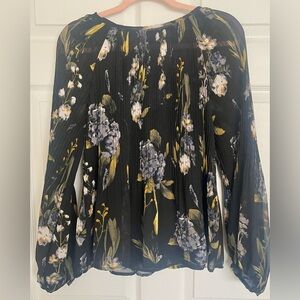 a new day Black Floral Pleated Long-Sleeve Blouse
